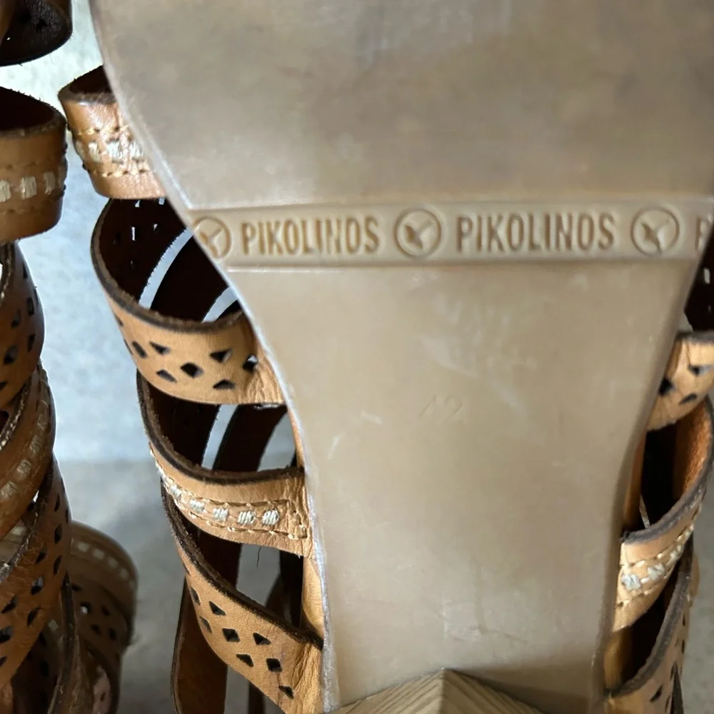 Pikolinos Tan Gladiator Women's Leather Heels Sandals Shoes Size 42 US 11.5